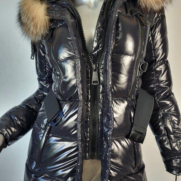 Women's winter warm Black Puffer Jacket with Fur Trim - Picture 9 of 17